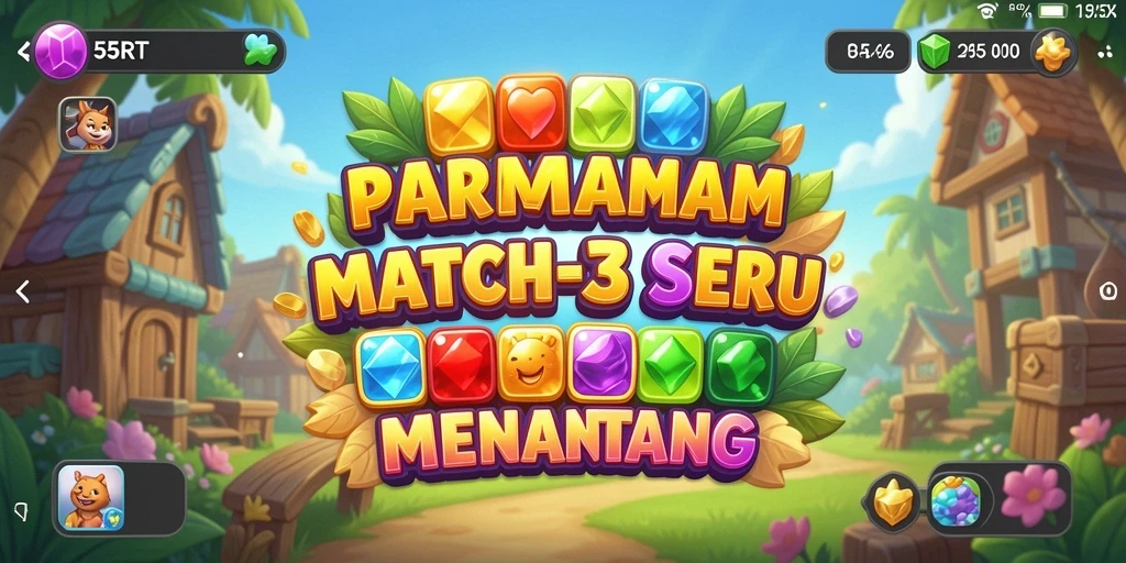 Screenshot utama 55RT menunjukkan gameplay Match-3 yang seru dan mengasyikkan.