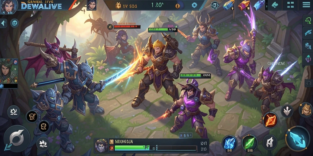 Screenshot gameplay DEWALIVE yang menampilkan aksi seru di arena MOBA.