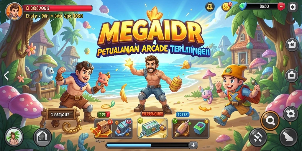 Screenshot gameplay MEGAIDR menampilkan aksi seru di arena arcade.