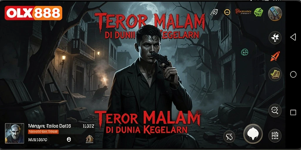 Tampilan gameplay <strong>OLX888</strong> yang menyeramkan dan mencekam di kegelapan.