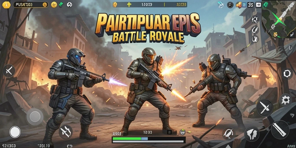Screenshot gameplay PUSAT303 yang menampilkan aksi mendebarkan Battle Royale.