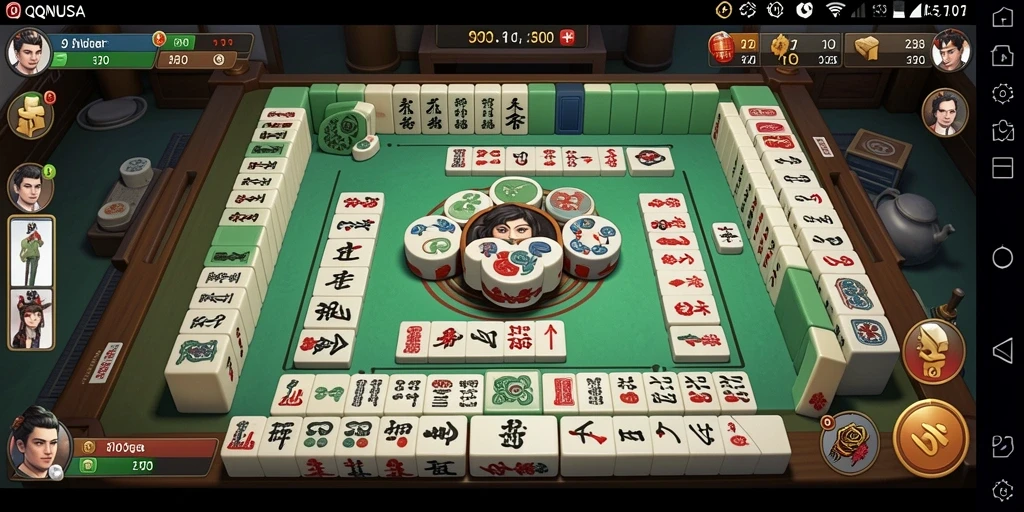 Tampilan gameplay QQNUSA yang menakjubkan dengan suasana Mahjong.