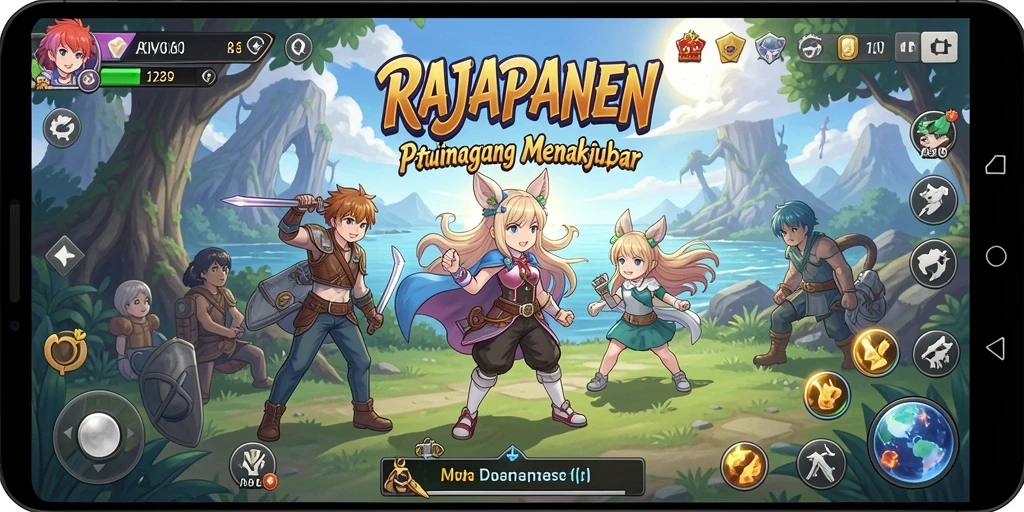 Tangkapan layar gameplay RAJAPANEN yang penuh aksi dan karakter Anime.