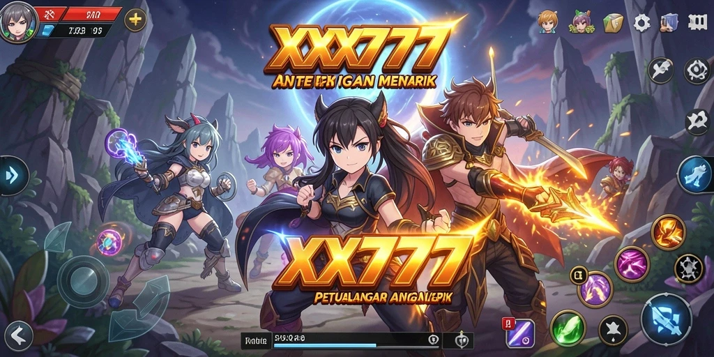 Tangkapan layar dari XXX777 dengan aksi yang dramatis dan karakter anime yang menawan.